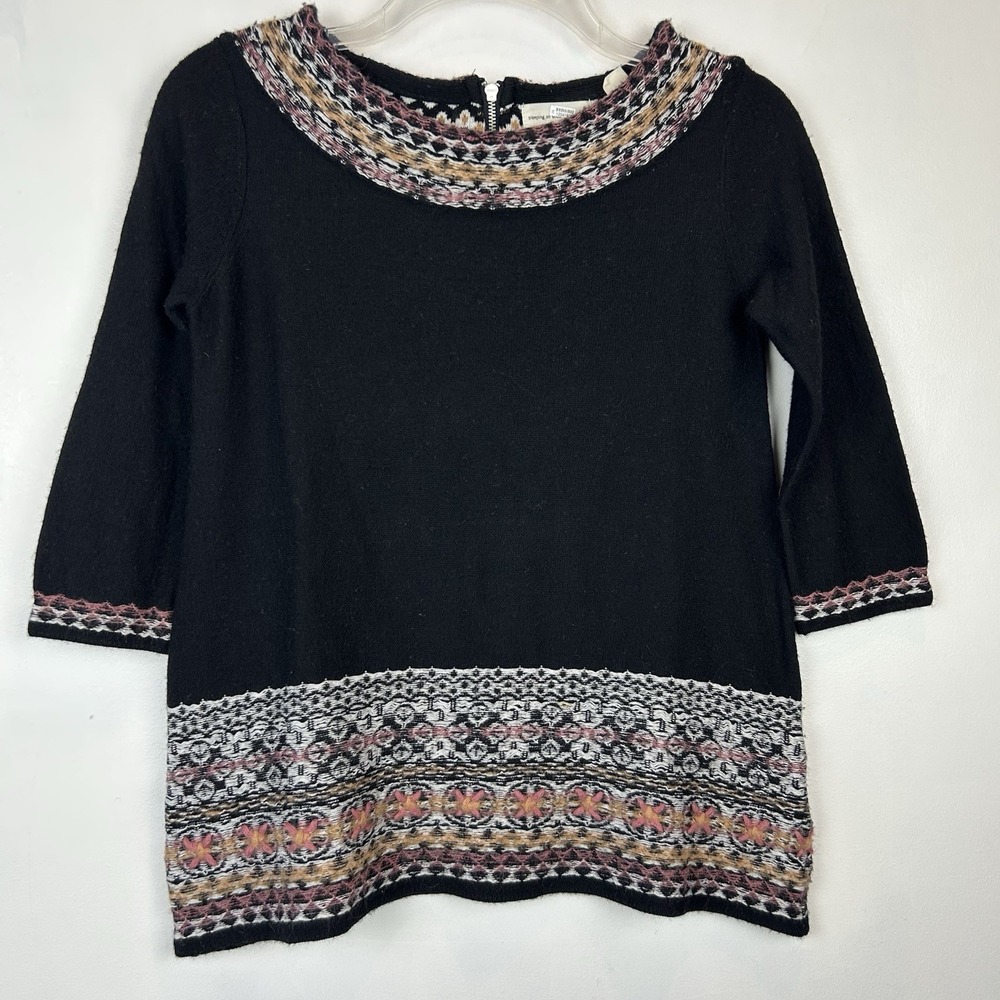 Anthropologie Sleeping On Snow Sweater XS Floral Embroidered Acrylic Wool Blend
